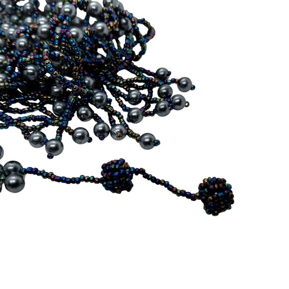 Gray pearls peacock beads mesh bib necklace - Picture 4 of 6